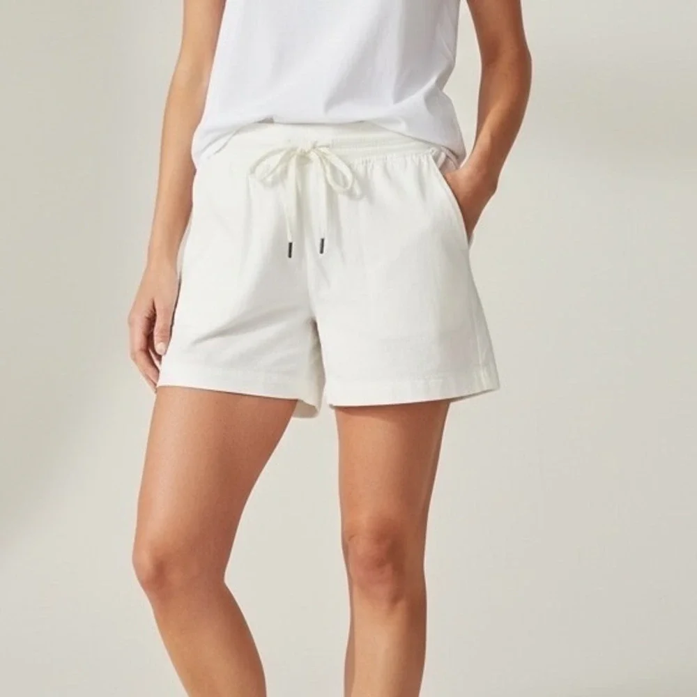 White Casual Drawstring Waist Cotton Blend Shorts Capsule Wardrobe Classic Sz L